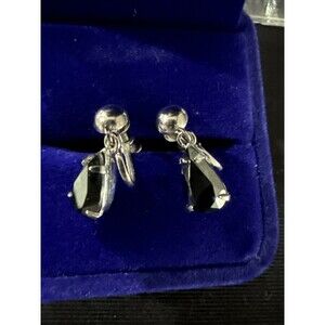 Vintage SORRENTO STERLING SILVER Teardrop Hematite Screw Back Drop Earrings